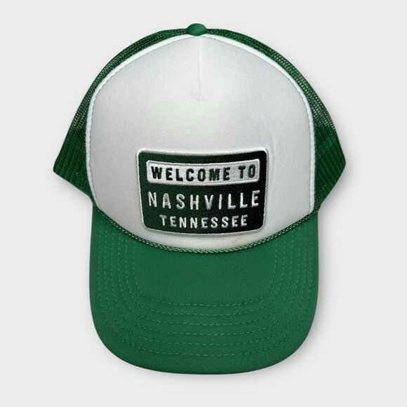 Retro Welcome to Nashville Tennessee Green Trucker Hat Embroidered Patch Snap Bk - Picture 1 of 5